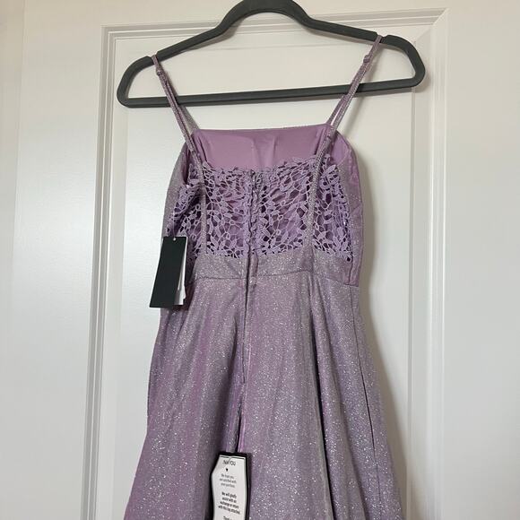 City Studio Lilac Glitter Gown Size 1/2 Lace Back Prom Dress w/ Pockets 59" Long - Picture 2 of 8
